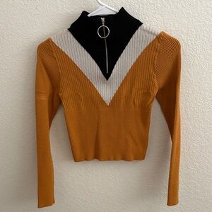 Love Tree Tri-Color Turtleneck Sweater with Zipper